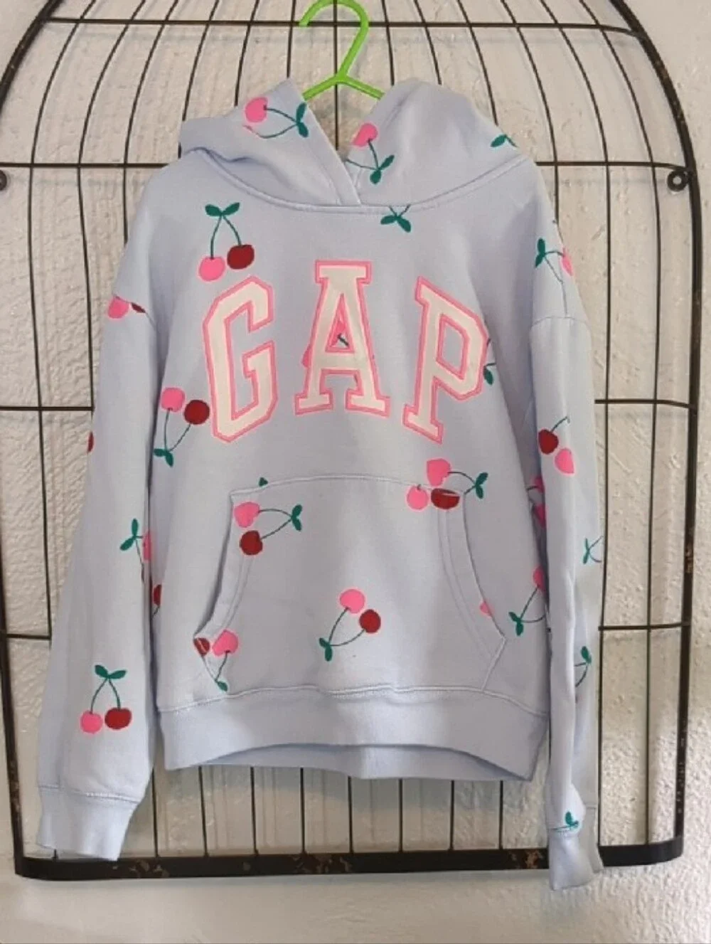 GAP Light Blue Hoodie with Pink Cherry Print